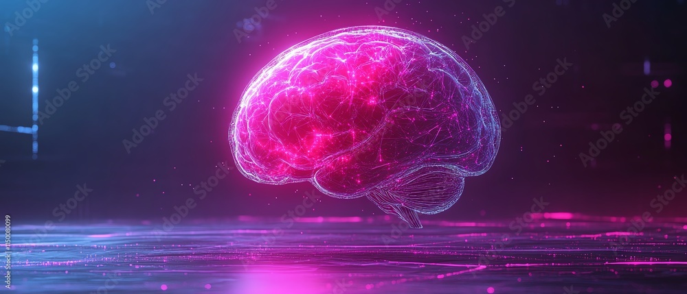 Poster robot with a digital brain hologram, artificial intelligence tools, future of ai technology, machine
