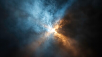 Fototapeta na wymiar A stage light casting a vibrant beam through a haze of smoke, adding drama to the performance
