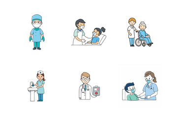 Set of doctor and nurse treatment vector illustration