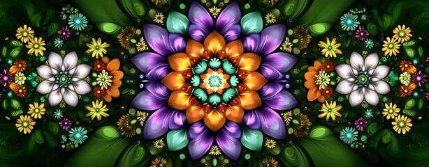 Vibrant Floral Mandala with Captivating Kaleidoscopic Patterns and Prismatic Colors
