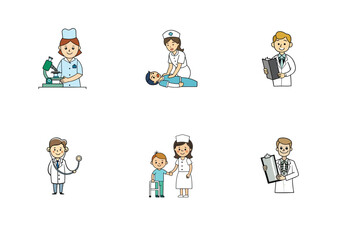 Set of doctor and nurse treatment vector illustration