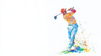 Colorful illustration of a golfer swinging a club.