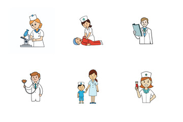 Set of doctor and nurse treatment vector illustration