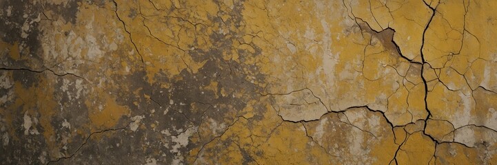 Obraz premium a close-up of an old weathered yellow wall with cracks. It shows texture, age, and imperfections wallpaper banner background