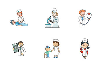 Set of doctor and nurse treatment vector illustration