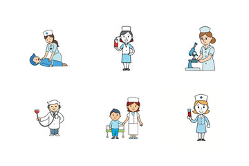 Set of doctor and nurse treatment vector illustration