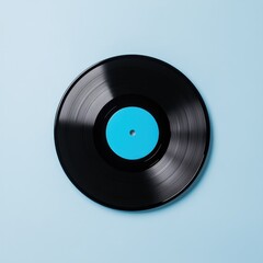 Fototapeta premium Minimalist vinyl record on pastel blue background