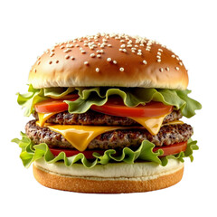 The ultimate cheeseburger with fresh lettuce, tomato, and sesame seeds on a bun