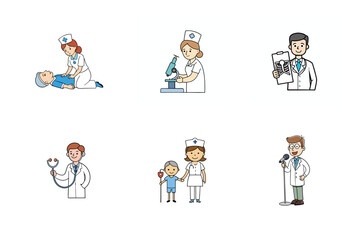 Set of doctor and nurse treatment vector illustration