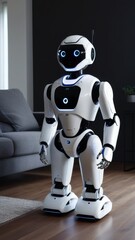 A robot is standing in a living room