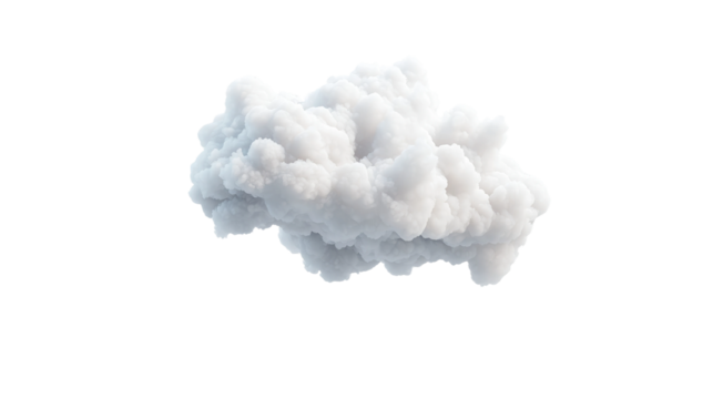 Fluffy white cloud floating on transparency background digital art soft aesthetic studio environment high-quality visual