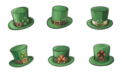 Vector collection Elements of Green Shamrock Hats for Festive st patrick's day