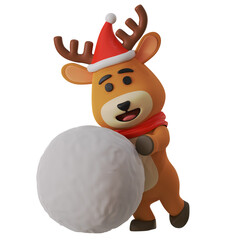 Cute Reindeer Mascot Build Snow Ball