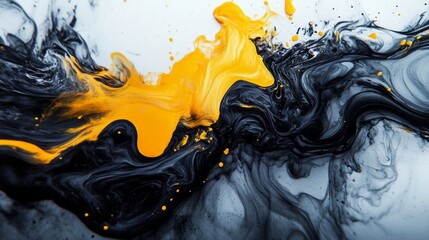 Abstract Swirling Black and Yellow Paint Design
