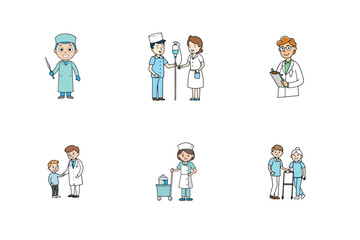 Set of doctor and nurse treatment vector illustration