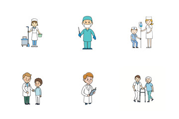 Set of doctor and nurse treatment vector illustration