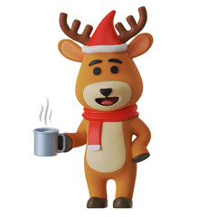Cute Reindeer Mascot Drink Hot Chocolate