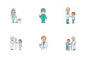 Set of doctor and nurse treatment vector illustration