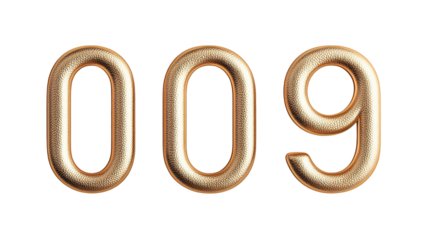 Gold Textured Number Featuring the Digits 0, 0, and 9 with a Glossy Finish Suitable for Modern and Creative Projects