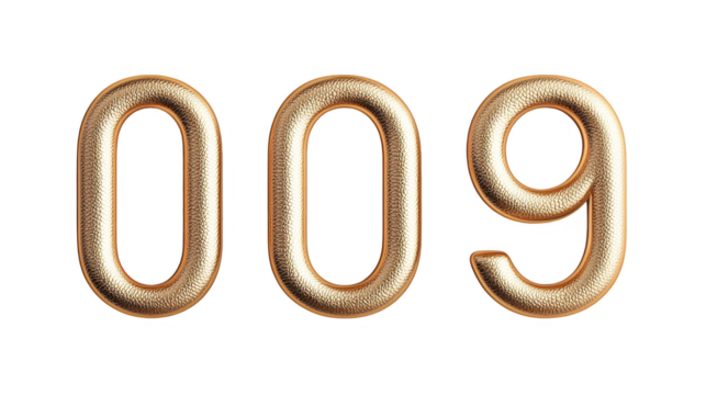 Gold Textured Number Featuring the Digits 0, 0, and 9 with a Glossy Finish Suitable for Modern and Creative Projects