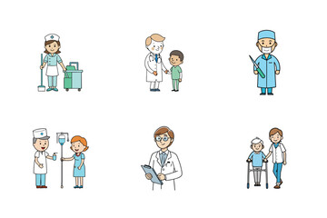 Set of doctor and nurse treatment vector illustration