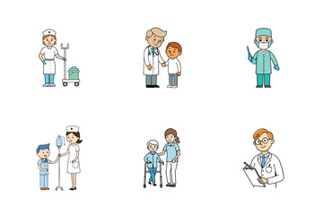 Set of doctor and nurse treatment vector illustration