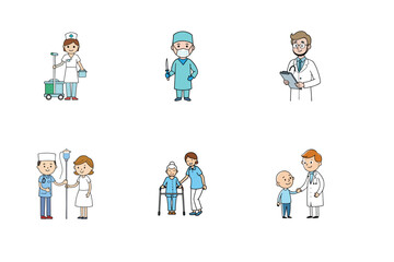 Set of doctor and nurse treatment vector illustration