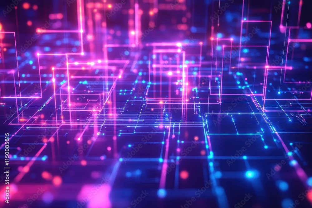 Poster abstract digital network with glowing lines and nodes. (4)