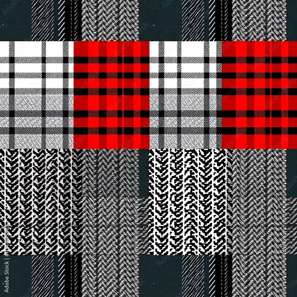 Aufkleber red and black plaid pattern: a seamless repeating pattern featuring a bold red and black plaid desig