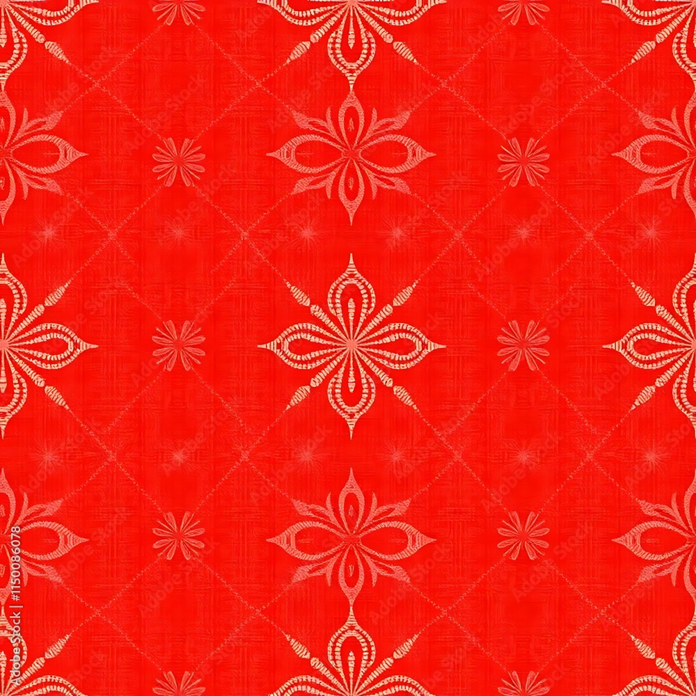 Poster red floral pattern: a vibrant red background is accented by delicate white floral patterns in a repe
