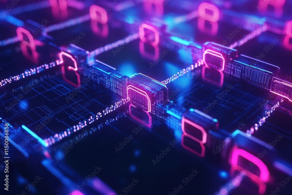 Poster abstract digital network with glowing nodes and connections. (4)