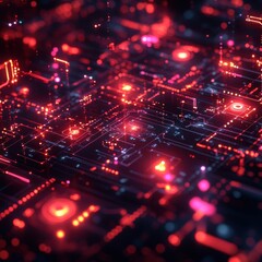 Fototapeta premium Computer chip with many red lights on it