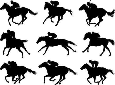 Horse racing silhouette vector illustration set