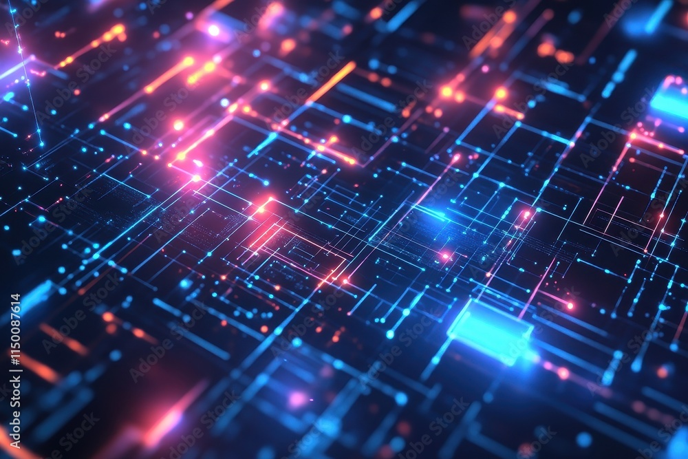 Poster abstract digital network glowing lines and nodes. (6)