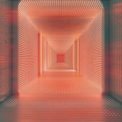 Obraz premium Long red hallway with a lot of lights