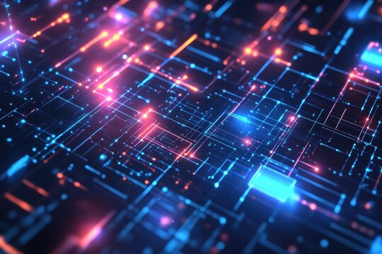 Abstract digital network glowing lines and nodes. (6)