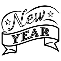 New Year Banner silhouette black design white background