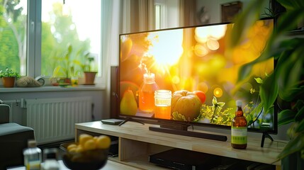 A TV screen playing a commercial for a household product.