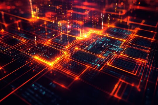 Abstract digital data flow, glowing network. - Powered by Adobe