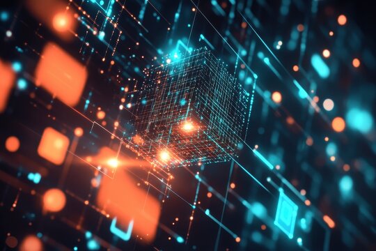 Abstract digital cube in network.
