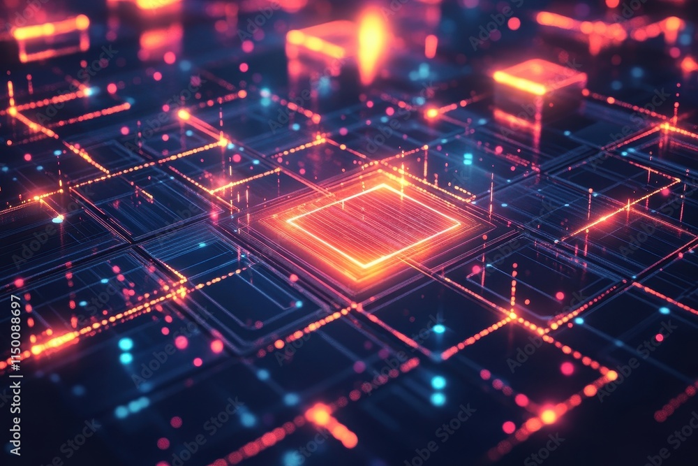 Aufkleber abstract digital network glowing processor.