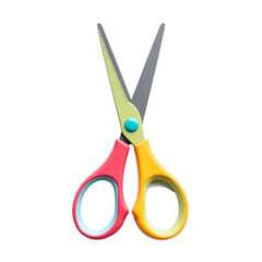 Pair of scissors with pink handle on left side