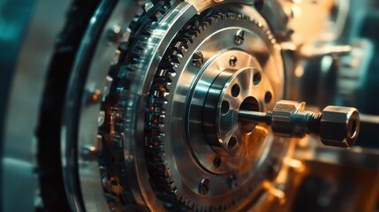Obraz premium Detailed Mechanical Inner Mechanism of an ATM Being Serviced Close-Up