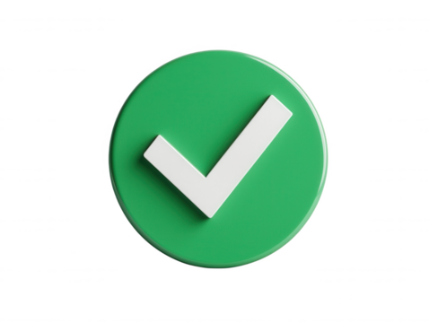 Green checkmark symbol on a round button, representing approval, success, confirmation, or completion, ideal for messages and notifications in digital communication and 