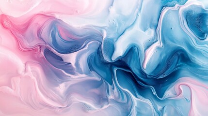 Obraz premium Abstract Fluid Acrylic Paint Swirls in Pink and Blue Hues