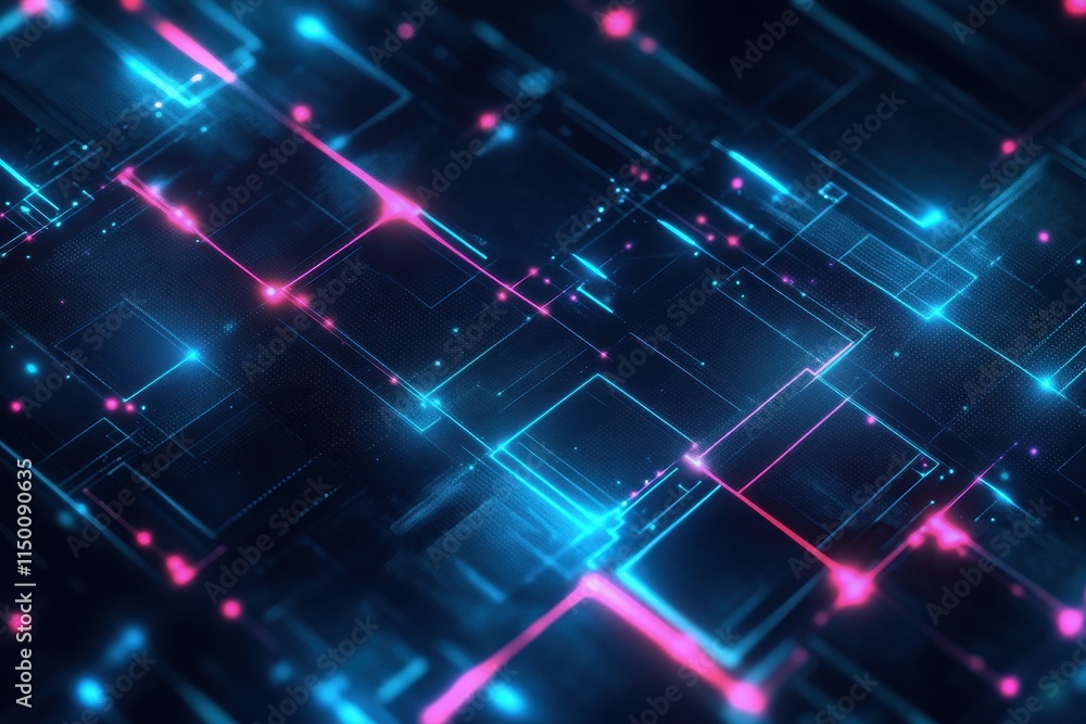 Poster abstract digital network with glowing lines and nodes. (1)