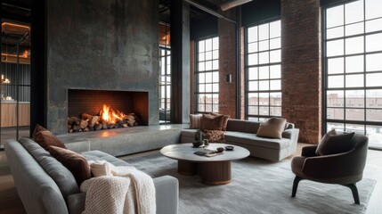 Creating a cozy seating area in an inviting industrial interior design space with modern elements