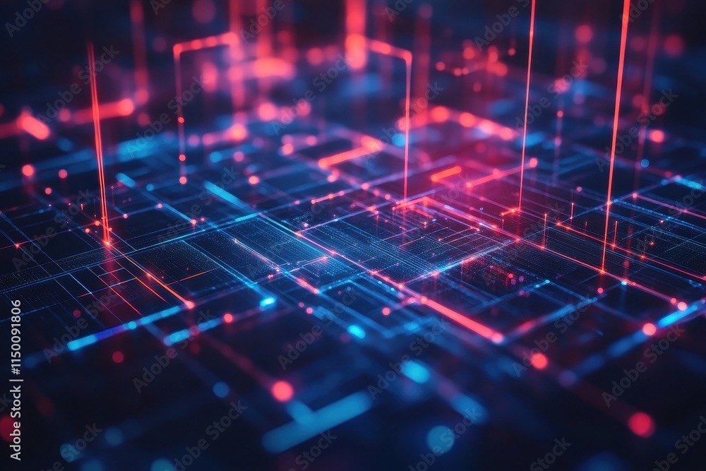 Poster abstract digital network glowing lines and nodes. (4)