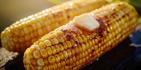 Grilled corn on the cob with melted butter.