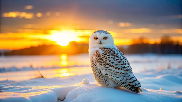 Snowy Owl Silhouette Ground Photography: Hedwig Inspired Winter Bird Image